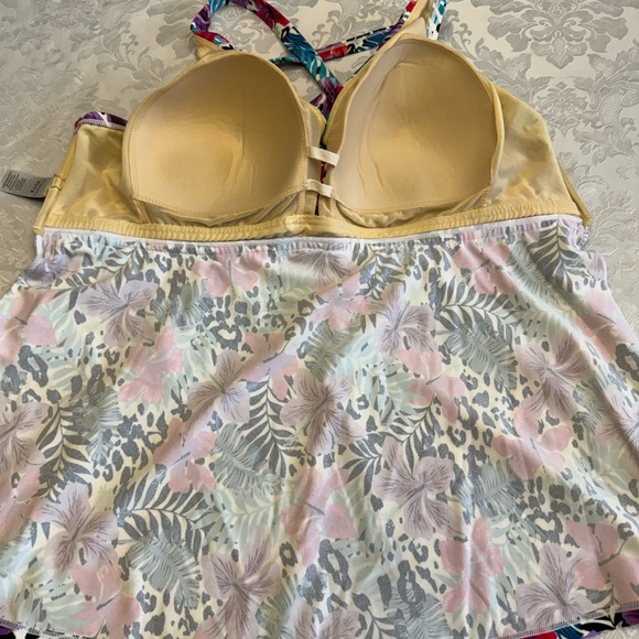 Swimsuits For All Sz 24 Tropical Floral Palms Tankini Swimsuit‎ Top V Neck Flowy - Picture 5 of 9